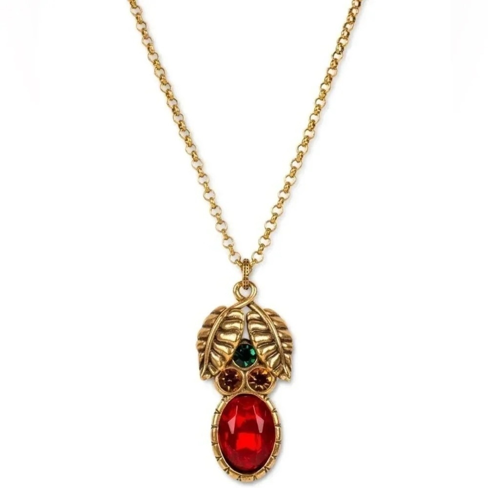 Patricia Nash Gold-Tone Leaf & Multicolor Stone 28" Long Pendant Necklace NWT